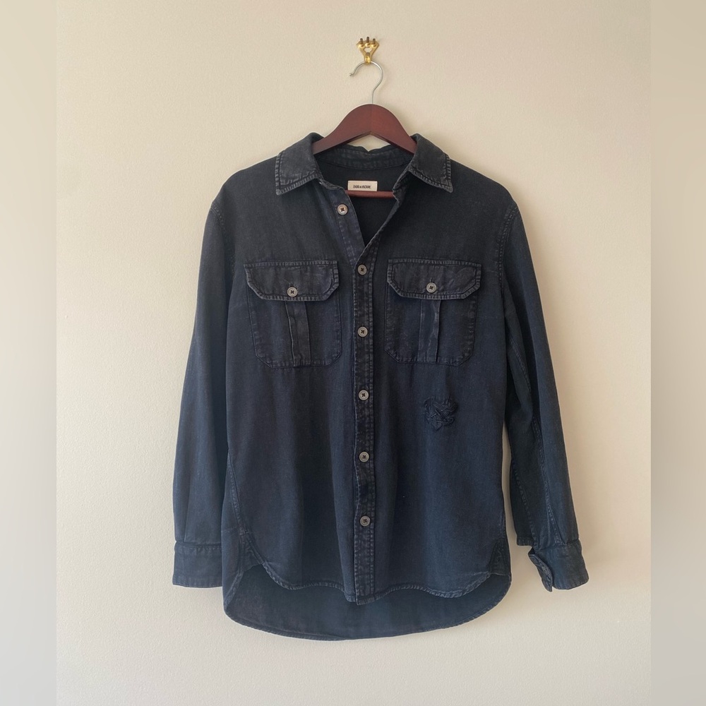 Zadig & Voltaire Teros cotton distressed button down shirt